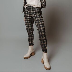 Albion Women's Medium Bonnie Plaid Jestsetters Jogger Pants Ankle Zip Black Tan